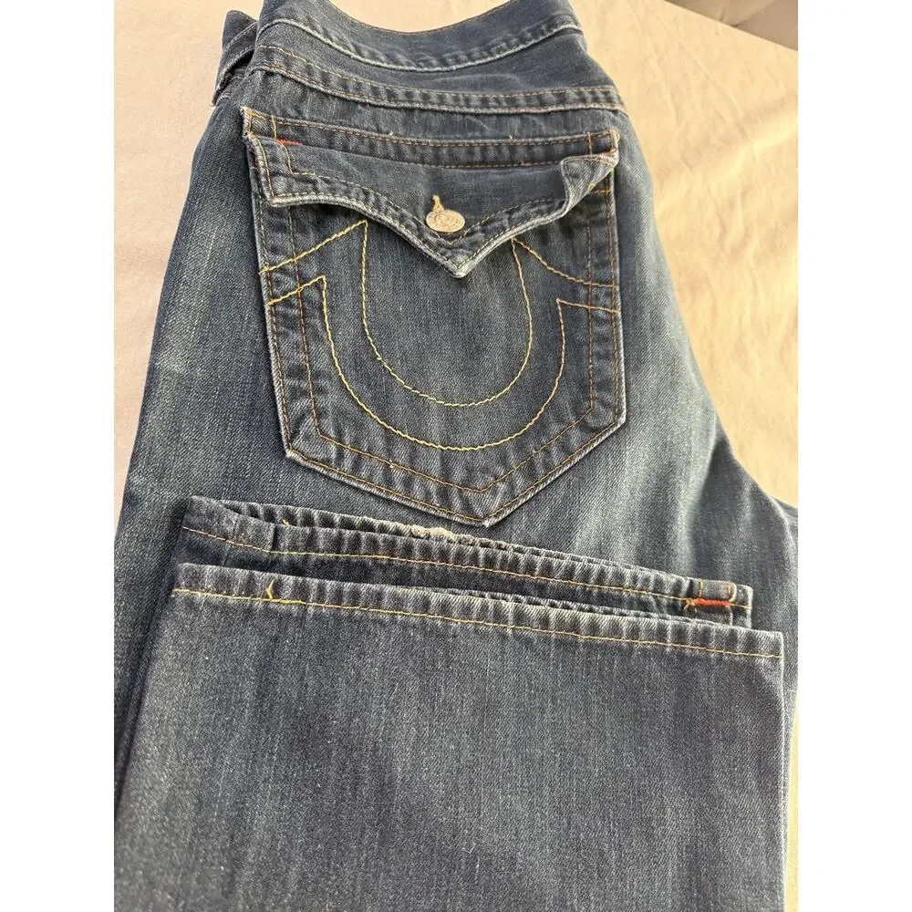 Vintage True Religion Billy Wide Bootcut Jeans Mens 38x32 USA Made Flap Y2K